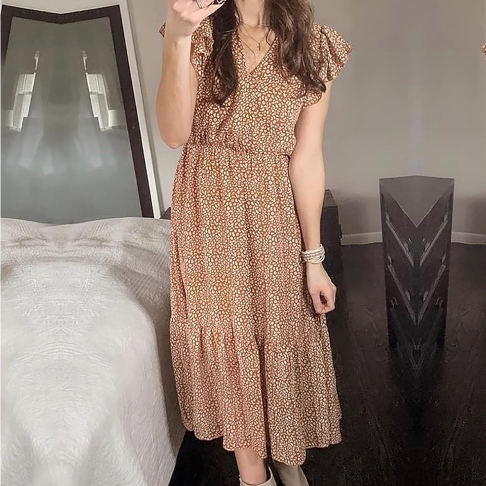 Floral Print Brown Maxi Dress